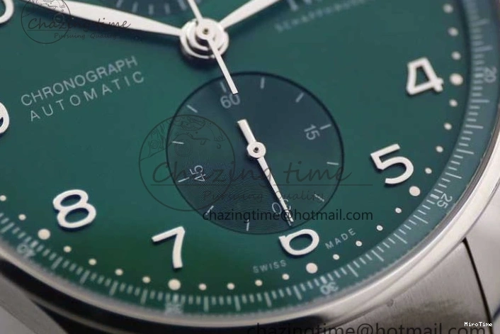 MIROTIME 0120 FastDry Portugieser Chronograph IW371615 ZF Best Edition Green Dial on SS Bracelet A7750 (Slim Movement) 7038